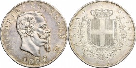 Regno di Italia. Vittorio Emanuele II (1861-1878). 5 lire 1877 Roma. Pag. 502. Mont. 189. AG. mm. 37.00 SPL+.