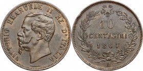 Regno di Italia. Vittorio Emanuele II (1861-1878). 10 centesimi 1867 Birmingham. Pag. 549. Mont. 245. AE. mm. 30.00 SPL.