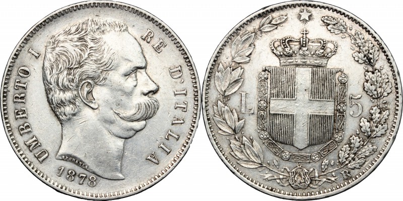 Regno di Italia. Umberto I (1878-1900). 5 lire 1878. Pag. 589. Mont. 32. AG. mm....