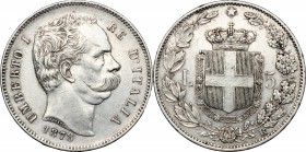 Regno di Italia. Umberto I (1878-1900). 5 lire 1878. Pag. 589. Mont. 32. AG. mm. 37.00 RR. BB+/Bel BB.