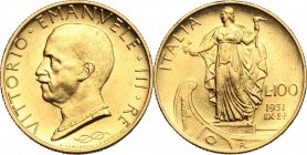 Regno di Italia. Vittorio Emanuele III (1900-1943). 100 lire 1931, A. IX. Pag. 646. Mont. 20. AU. mm. 23.50 qFDC.