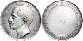 Vittorio Emanuele III (1900-1945). Medaglia premio del Ministero della Pubblica Istruzione. AG. g. 74.88 mm. 56.00 Inc. F. Speranza. qSPL.