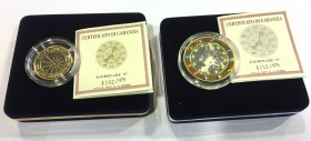 Lotto di due monete commemorative euro unico 2002, una in argento (31,1 g.) e una in oro (5 g oro .750). In scatole ufficiali. Tiratura limitata. Esem...