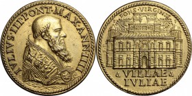 Giulio III (1550-1555), Giovanni Maria de' Ciocchi del Monte. Medaglia A. IV, per la costruzione di Villa Giulia. D/ Busto a destra con piviale, a tes...