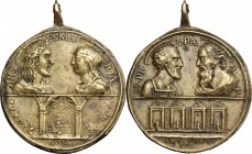 Benedetto XIV (1740-1758). Medaglia Giubileo (1750). D/ Campo diviso in due orizzontalmente; nella parte superiore, i busti affrontati del Salvatore a...