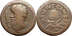 Atilius Cimber (uno dei congiurati contro Cesare). Piccola medaglia al modulo del denario. AE. mm. 17.00 R. qBB/BB.
