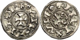 France. Charles the Simple (879-929). AR Denier, Metallum (Melle) mint. Depeyrot 627. MEC 1, 960-1. AR. g. 1.45 mm. 22.00 About EF.