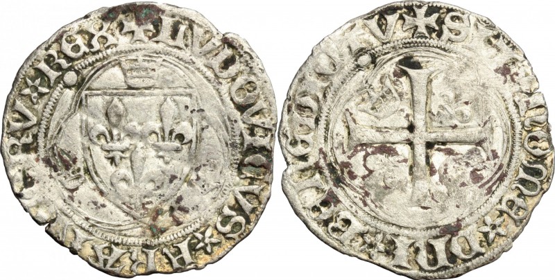 France. Louis XI (1461-1483). Blanc a la couronne. Duplessy. 550C. MI. g. 2.04 m...