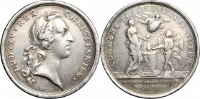 France. Louis XV (1715-1774). Medal for the Second Marriage of the Dauphin Louis, 1747. D/ Laureate head right,. R/ Religion and young Fames at altar,...