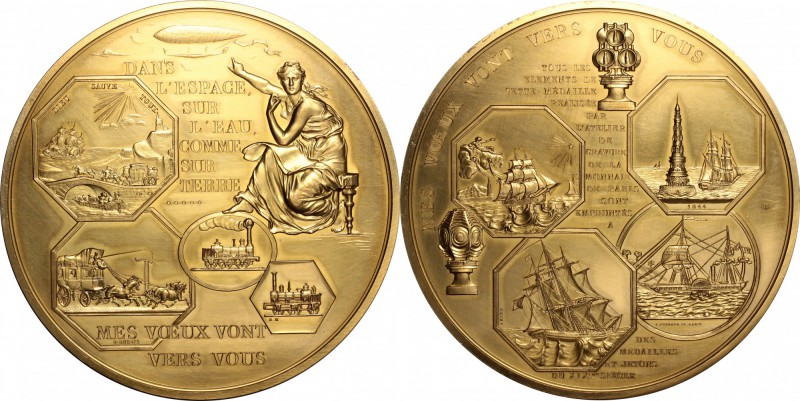 France. Large greetings medal 1974, with reproductions of XIX cent. tokens. AE. ...