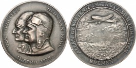 Germany. Medal 1928 celebrating First East to West Transatlantic Flight by Hunefeld & Kohl. AR. mm. 36.00 EF.