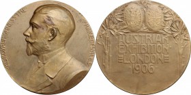 Great Britain. Edward VII (1841-1910). Medal for the inauguration of the Austrian exhibition in London, 1906. AE. mm. 62.00 Inc. Ludwig Hujer. EF.