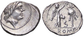 ROMANE REPUBBLICANE - ANONIME - Monete senza il nome del monetiere (143-81a.C.) - Quinario B. 227; Cr. 373/1b (AG g. 1,78)Decentrato al D/
 Decentrat...