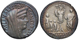 ROMANE REPUBBLICANE - AEMILIA - L. Aemilius Lepidus Paullus (62 a.C.) - Denario B. 10; Cr. 415/1 (AG g. 3,85)
qSPL/BB+