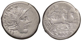 ROMANE REPUBBLICANE - PORCIA - C. Porcius Cato (123 a.C.) - Denario B. 1; Cr. 274/1 (AG g. 3,86)
qBB/MB+