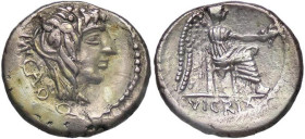 ROMANE REPUBBLICANE - PORCIA - M. Porcius Cato (89 a.C.) - Quinario B. 7; Cr. 343/2 (AG g. 2,17)
BB+