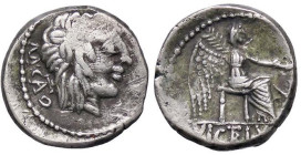 ROMANE REPUBBLICANE - PORCIA - M. Porcius Cato (89 a.C.) - Quinario B. 7; Cr. 343/2 (AG g. 2,13)
qBB/BB