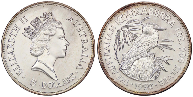 ESTERE - AUSTRALIA - Elisabetta II (1952-2022) - 5 Dollari 1990 - Kookaburra Kr....