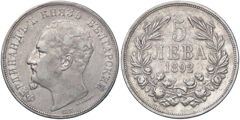 ESTERE - BULGARIA - Ferdinando I (1887-1918) - 5 Leva 1892 KB Kr. 18 AG
BB+