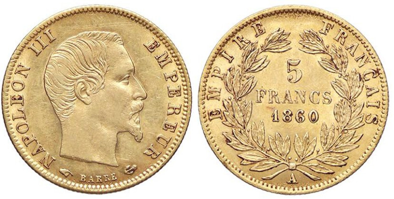 ESTERE - FRANCIA - Napoleone III (1852-1870) - 5 Franchi 1860 A - Testa nuda Kr....