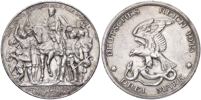 ESTERE - GERMANIA - PRUSSIA - Guglielmo II (1888-1918) - 3 Marchi 1913 A - 100 a...