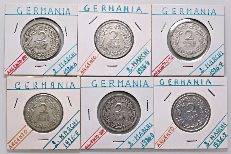 ESTERE - GERMANIA - Repubblica di Weimar (1919-1933) - 2 Marchi 1926 A D E F G J...