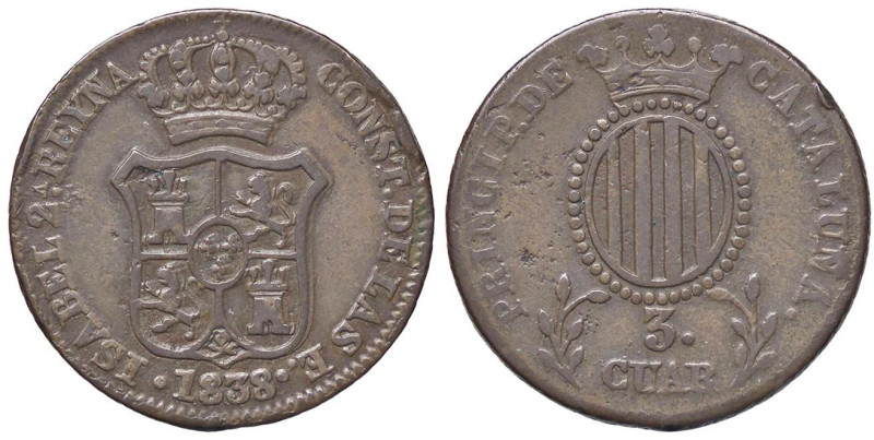 ESTERE - SPAGNA - CATALOGNA - Isabella II (1833-1868) - 3 Quartos 1838 CU
qBB