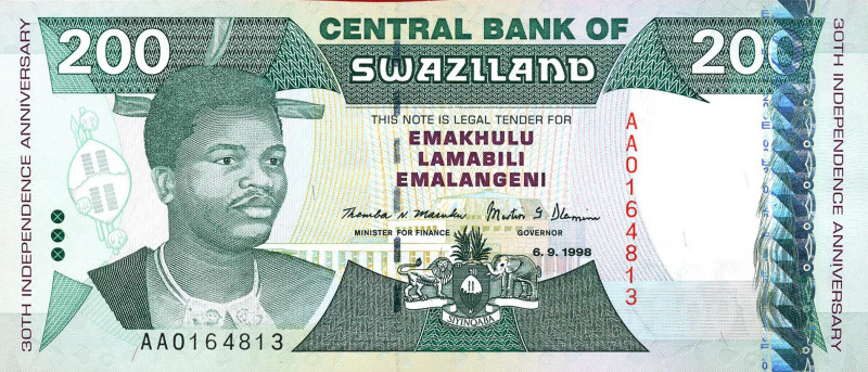 CARTAMONETA ESTERA - SWAZILAND - Msawati III (1986) - 200 Emalangeni 06/09/1998 ...