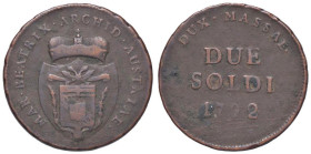 ZECCHE ITALIANE - MASSA DI LUNIGIANA - Maria Beatrice d'Este Cybo Malaspina (1790-1796) - 2 Soldi 1792 Mont. 468 R CU
BB/qBB