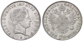ZECCHE ITALIANE - MILANO - Ferdinando I d'Asburgo-Lorena (1835-1848) - 20 Kreuzer 1842 Pag. 195; Mont. 407 NC AG
BB+
