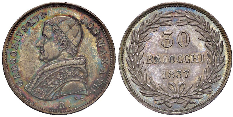 ZECCHE ITALIANE - ROMA - Gregorio XVI (1831-1846) - 30 Baiocchi 1837 A. VII Pag....