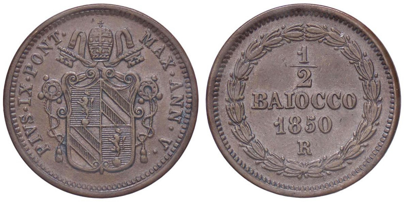 ZECCHE ITALIANE - ROMA - Pio IX (1846-1866) - Mezzo baiocco 1850 A. V Pag. 512a;...