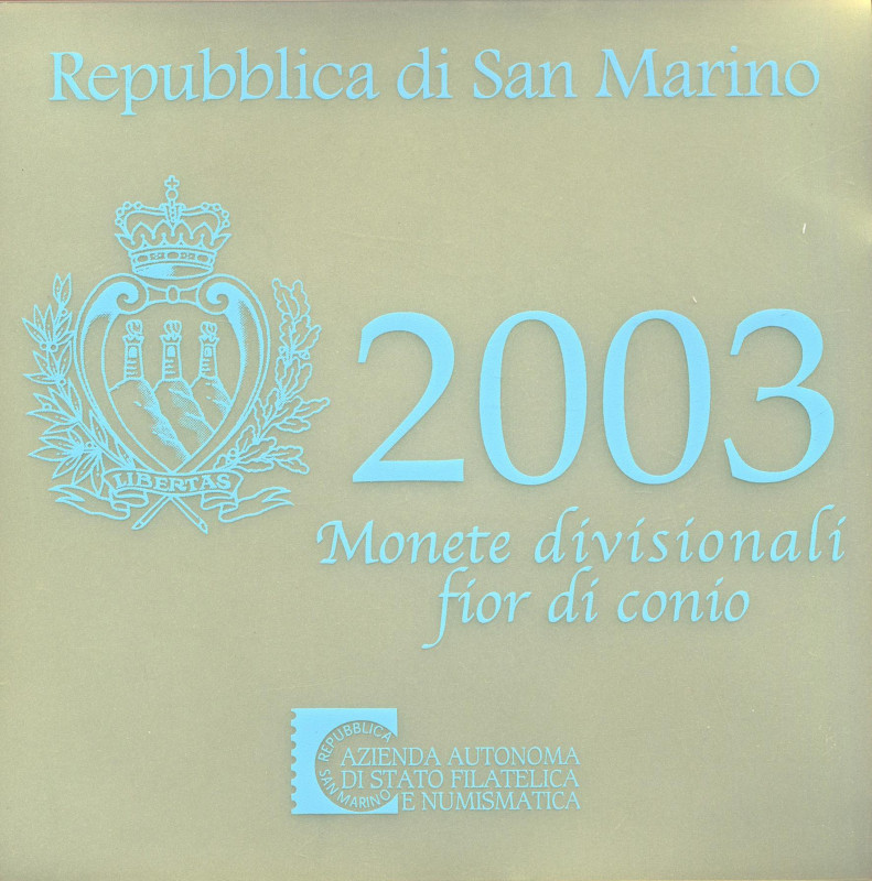 ZECCHE ITALIANE - SAN MARINO - Monetazione Euro - Serie 2003 Cartoncino da 9 pez...