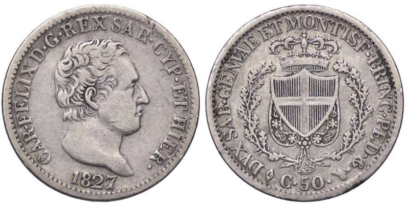 SAVOIA - Carlo Felice (1821-1831) - 50 Centesimi 1827 T Pag. 115; Mont. 113 AG
...