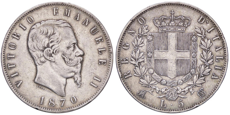 SAVOIA - Vittorio Emanuele II Re d'Italia (1861-1878) - 5 Lire 1870 M Pag. 490; ...