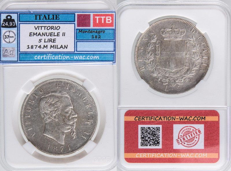 SAVOIA - Vittorio Emanuele II Re d'Italia (1861-1878) - 5 Lire 1874 M Pag. 498; ...