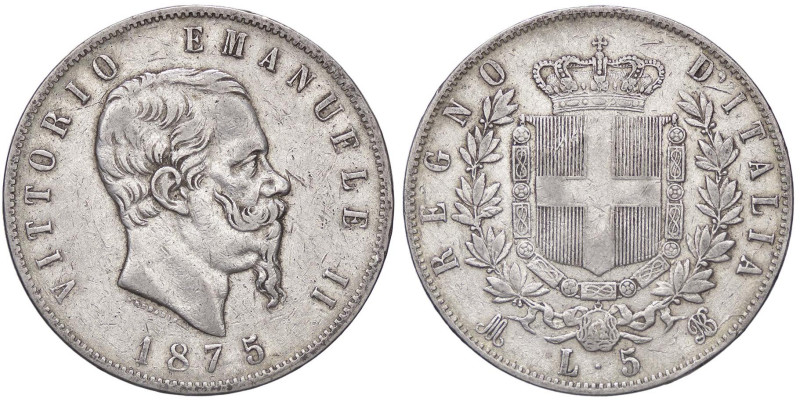 SAVOIA - Vittorio Emanuele II Re d'Italia (1861-1878) - 5 Lire 1875 M Pag. 499; ...