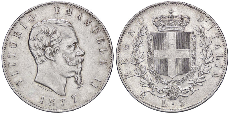 SAVOIA - Vittorio Emanuele II Re d'Italia (1861-1878) - 5 Lire 1877 R Pag. 502; ...