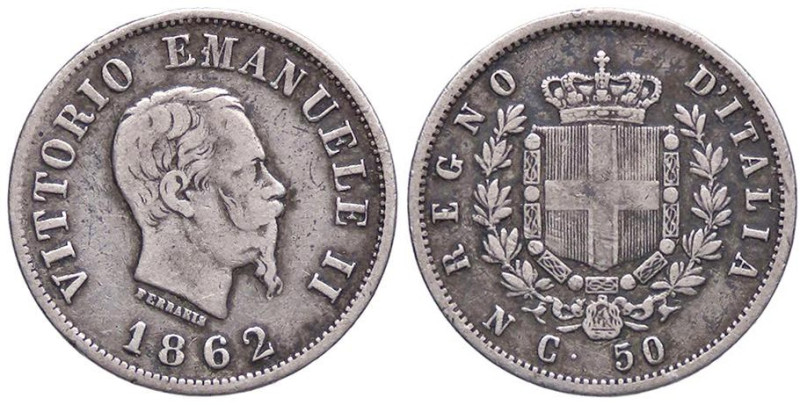 SAVOIA - Vittorio Emanuele II Re d'Italia (1861-1878) - 50 Centesimi 1862 N Stem...