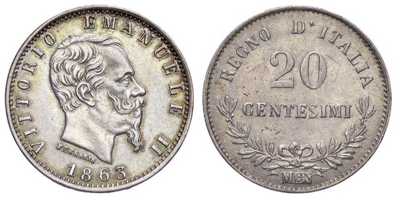 SAVOIA - Vittorio Emanuele II Re d'Italia (1861-1878) - 20 Centesimi 1863 M Valo...