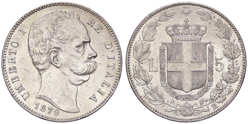 SAVOIA - Umberto I (1878-1900) - 5 Lire 1879 Mont. 34 R AG FEKT sul bordo Abilme...