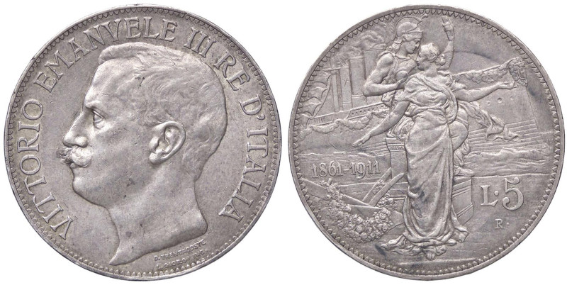 SAVOIA - Vittorio Emanuele III (1900-1943) - 5 Lire 1911 Cinquantenario Pag. 707...