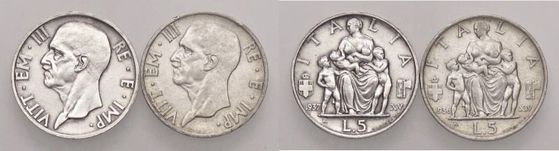 SAVOIA - Vittorio Emanuele III (1900-1943) - 5 Lire 1936 e 1937 Fecondità Pag. 7...