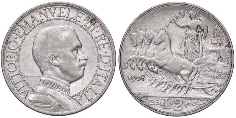 SAVOIA - Vittorio Emanuele III (1900-1943) - 2 Lire 1908 Quadriga lenta Pag. 732...