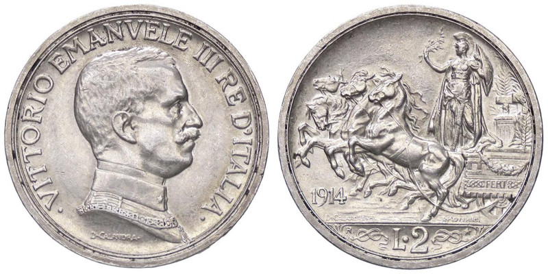 SAVOIA - Vittorio Emanuele III (1900-1943) - 2 Lire 1914 Quadriga briosa Pag. 73...