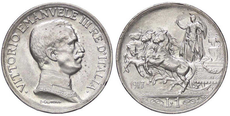 SAVOIA - Vittorio Emanuele III (1900-1943) - Lira 1917 Quadriga briosa Pag. 775;...