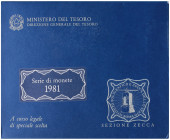 REPUBBLICA ITALIANA - Repubblica Italiana (monetazione in lire) (1946-2001) - Serie zecca 1981 Mont. 17 In confezione - 11 valori
 In confezione - 11...