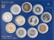 REPUBBLICA ITALIANA - Repubblica Italiana (monetazione in lire) (1946-2001) - Serie zecca 1990 Mont. 27 In confezione - 11 valori
 In confezione - 11...