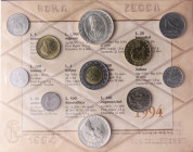 REPUBBLICA ITALIANA - Repubblica Italiana (monetazione in lire) (1946-2001) - Serie zecca 1994 Mont. 31 In confezione - 11 valori
 In confezione - 11...