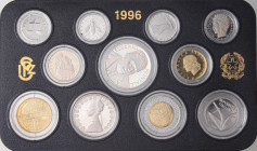 REPUBBLICA ITALIANA - Repubblica Italiana (monetazione in lire) (1946-2001) - Serie zecca 1996 Mont. 33 In confezione rovinata - 11 valori
 In confez...
